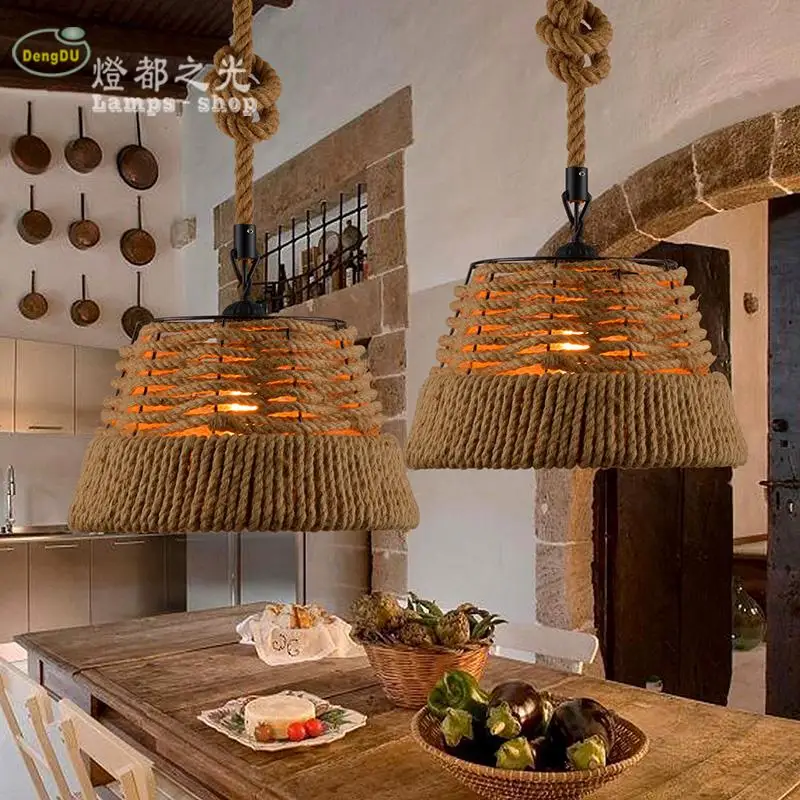 

The Nordic LOFT American country retro hand woven rope chandelier bar Coffee hall chandelier project