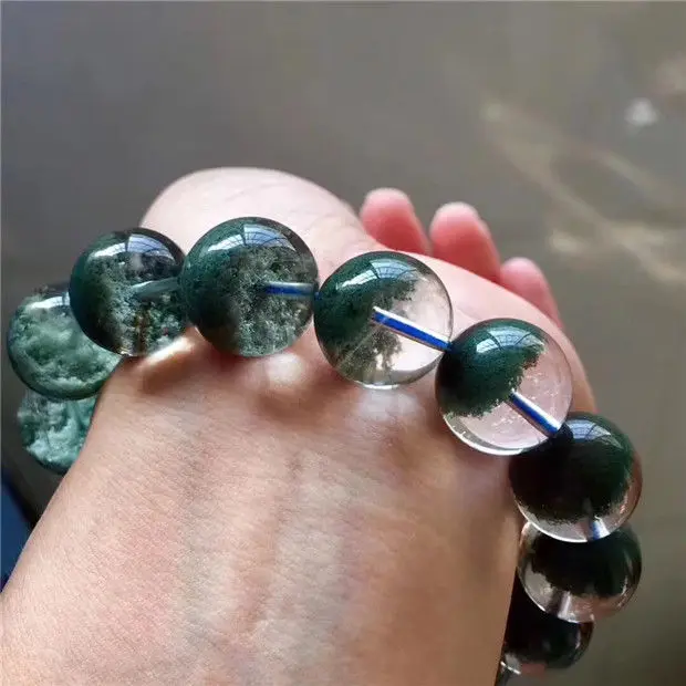 Natural Green Phantom Ghost Quartz Crystal Bracelet 15mm 5A+in Strand Bracelets from Jewelry