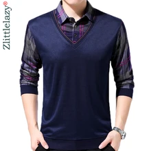 Брендовая модная облегающая Зимняя Толстая рубашка поло из двух частей для фитнеса, мужская клетчатая Повседневная Хлопковая мужская рубашка поло, одежда 8022