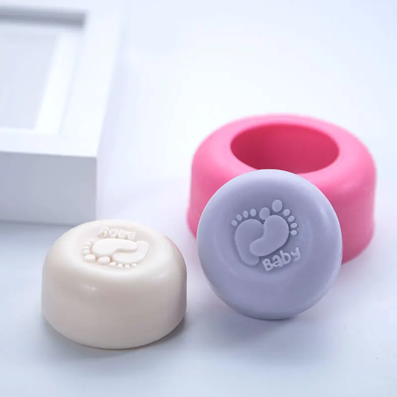

Baby Footprint Soap Silicone Mold for Baby Shower Party DIY Aroma Plaster Crafts Making Mould 3D Round Handmand Soap Molds