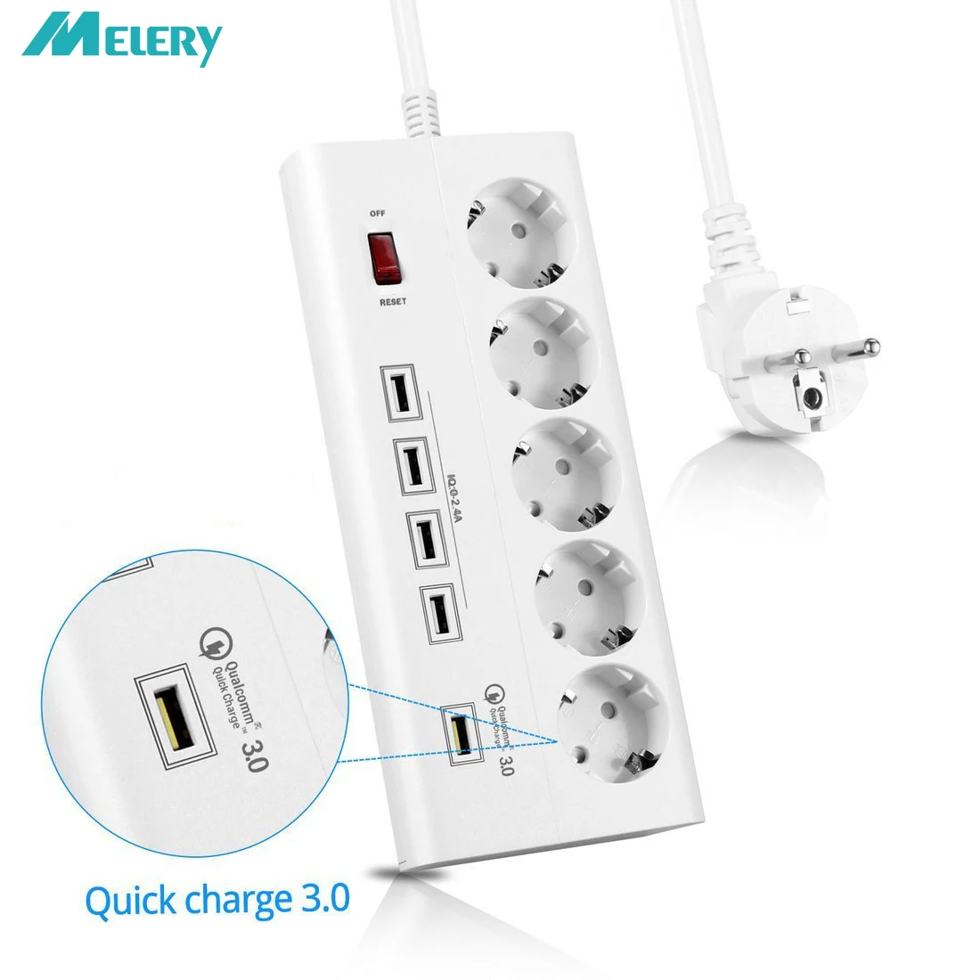 

Power Strip 5 EU Outlets Plug Socket with USB QC 3.0 Quick Charge Port for Smartphones,Tablets USB Devices,1.8M Extension Cord