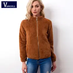 Vangull/куртка из искусственного меха, новинка 2018 года, Осеннее женское флисовое пальто с мехом, куртки с длинными рукавами, Женское пальто на