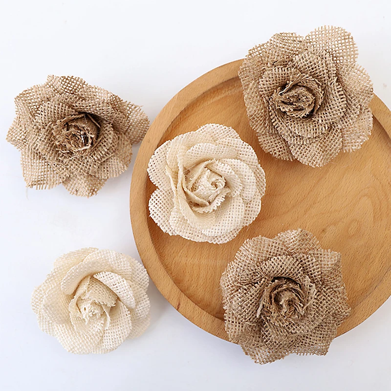 

2/3/5PCs 9cm New Handmade Jute Hessian Burlap Flowers Rose Shabby Chic For Wedding Decor Birthday Party Hat Craft DIY Decoration