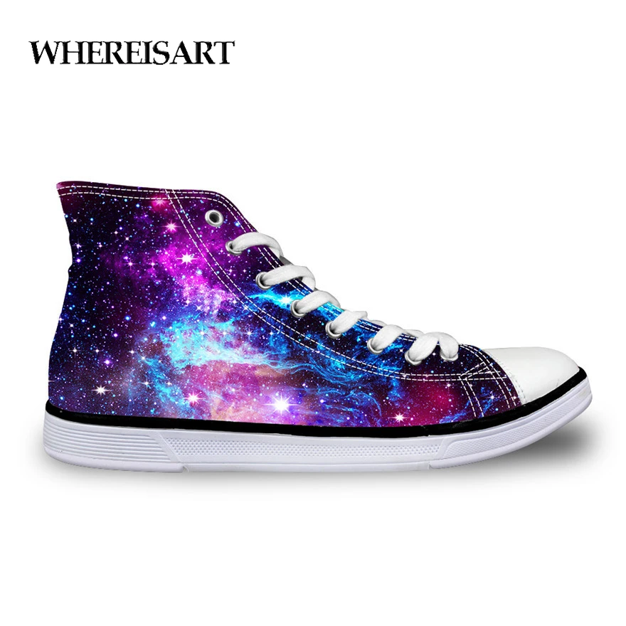 

WHEREISART Galaxy Space Star Printed High Top Women Vulcanized Shoes Flats Women's High-top Canvas Shoes Female Zapatos Mujer