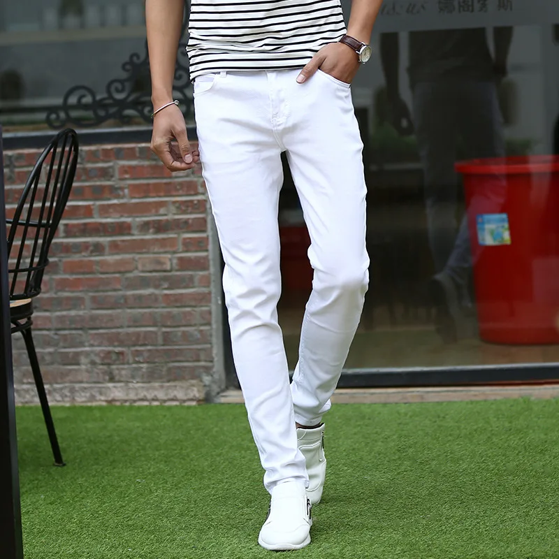 2019 New Fashion Men Jeans Slim Fit Elastic Pencil Pants White Color Cotton Jeans Men Skinny Jeans clothes