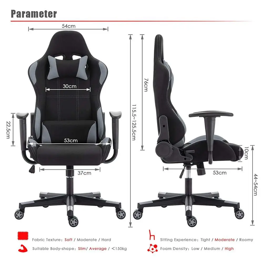 Fabric Gaming Chair Racing Office Chair Ergonomic Swivel High Back Recliner Computer Desk Chair