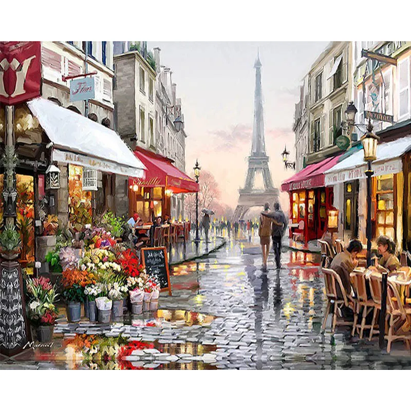 

Frameless Paris Street DIY Digital Painting By Numbers Kits Hand Painted Oil Painting Unique Gift For Living Room Decoration