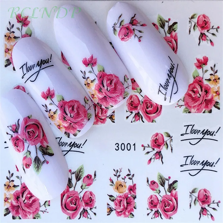 

Nail sticker art decoration slider Rose "I love you " flower adhesive Water decals manicure lacquer accessoires polish foil