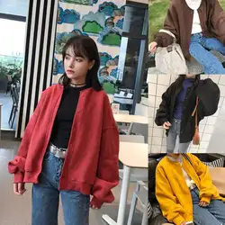 Осенняя и зимняя одежда новый свободный свитер женский Harajuku стиль зимний студенческий Кардиган куртка плюс бархат с длинными рукавами