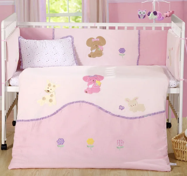 7 pc Baby bedroom nursery bedding set cotton velvet 3D embroidery ...