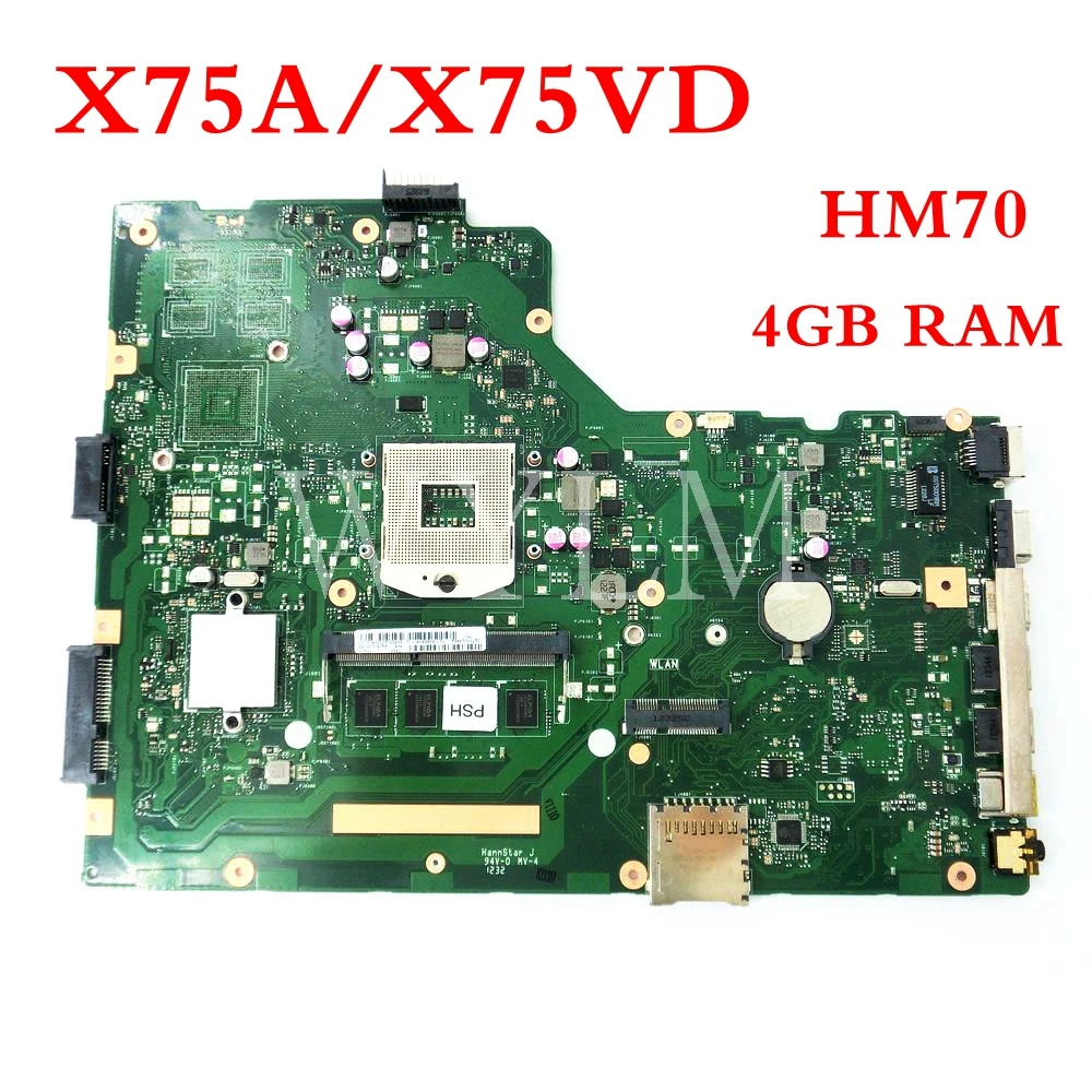 X75A 4G RAM HM70 материнская плата для ASUS R704V X75VD X75A1 X75V X75VB X75VC ноутбука 60-NDOMB1501-B06