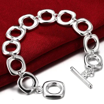 

DOTEFFIL 925 Sterling Silver Square Round Circle Chain Bracelet For Woman Men Charm Wedding Engagement Fashion Party Jewelry