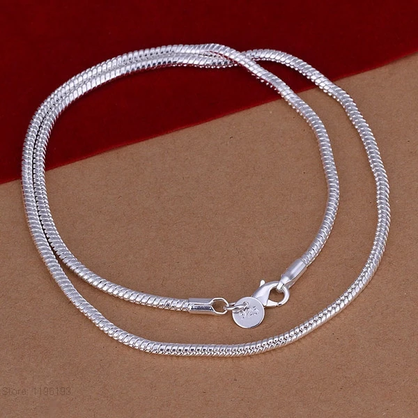 Чистое серебро 925 ожерелье s для мужчин женщин 3 мм змея ожерелье-цепочка, чокер колье 16-24 дюймов модные ювелирные украшения, бижутерия