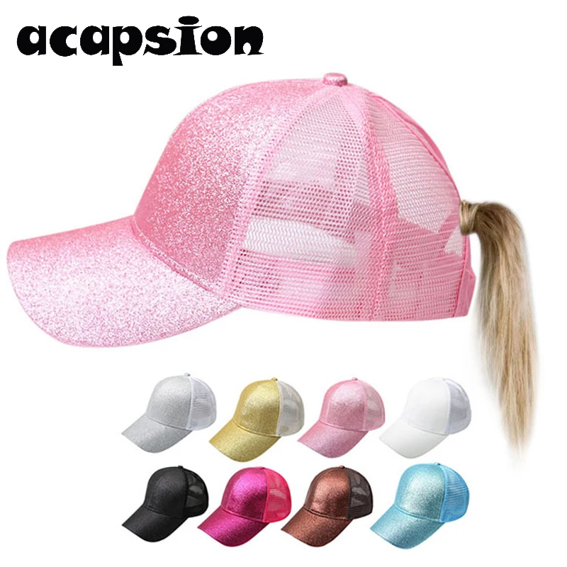 

Glittering Ponytail Baseball Cap Women Sun Visors Messy Bun Snapback Summer Mesh Hats Casual Sport Sequin Visor Baseball Caps