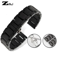 Керамический ремешок для часов 16, 18, 20, 22 мм, матовый керамический ремешок для наручных часов, черный ремешок, аксессуары для часов, водонепроницаемый