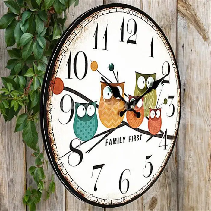 2016 Modern Design Owl Vintage Rustic Shabby Chic Home Office Cafe Decoration Art Large Wall Clock Free Shipping