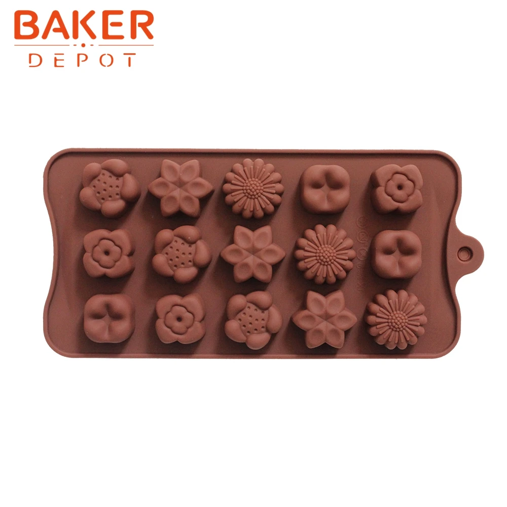 

silicone mold new 15 holes with 5 kinds of flower silicone chocolate mould ice cube mold DIY baking molds CDSM-229