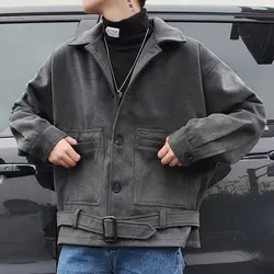 2019 Мужская мода камвольная шерсть Смеси уличная брендовая утепленная куртка-бомбер пальто высокого качества серый/черный цвет ветровка