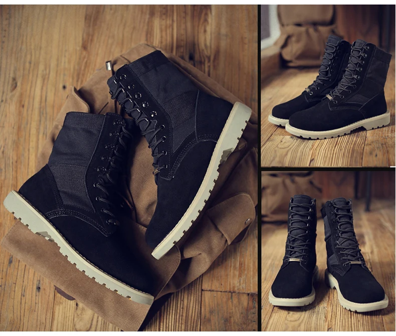 Men's Boots' Mens Ankle Desert Boot Winter Round Toe Ankle Snow Boots Men Shoes Leather Military Boots Men Combat Lace-Up Size 9 (7)