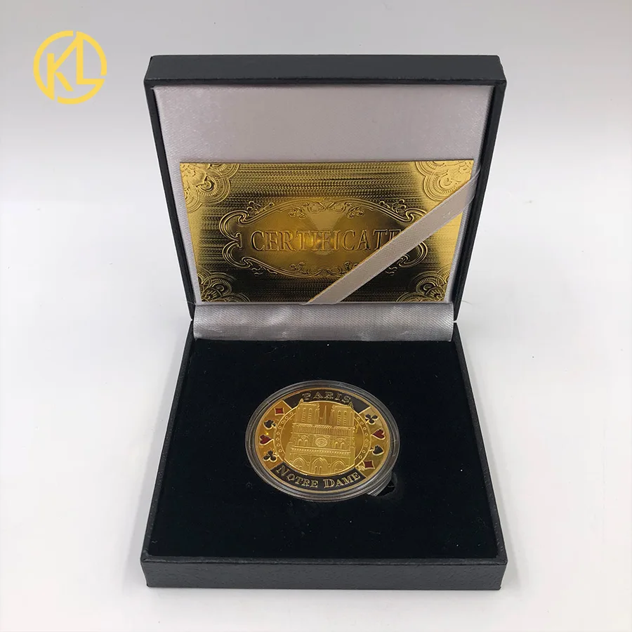 

HOT Pride of France Notre dame de Paris Metal Commemorative Souvenir Coins with nice box for Collectible Gifts For Business
