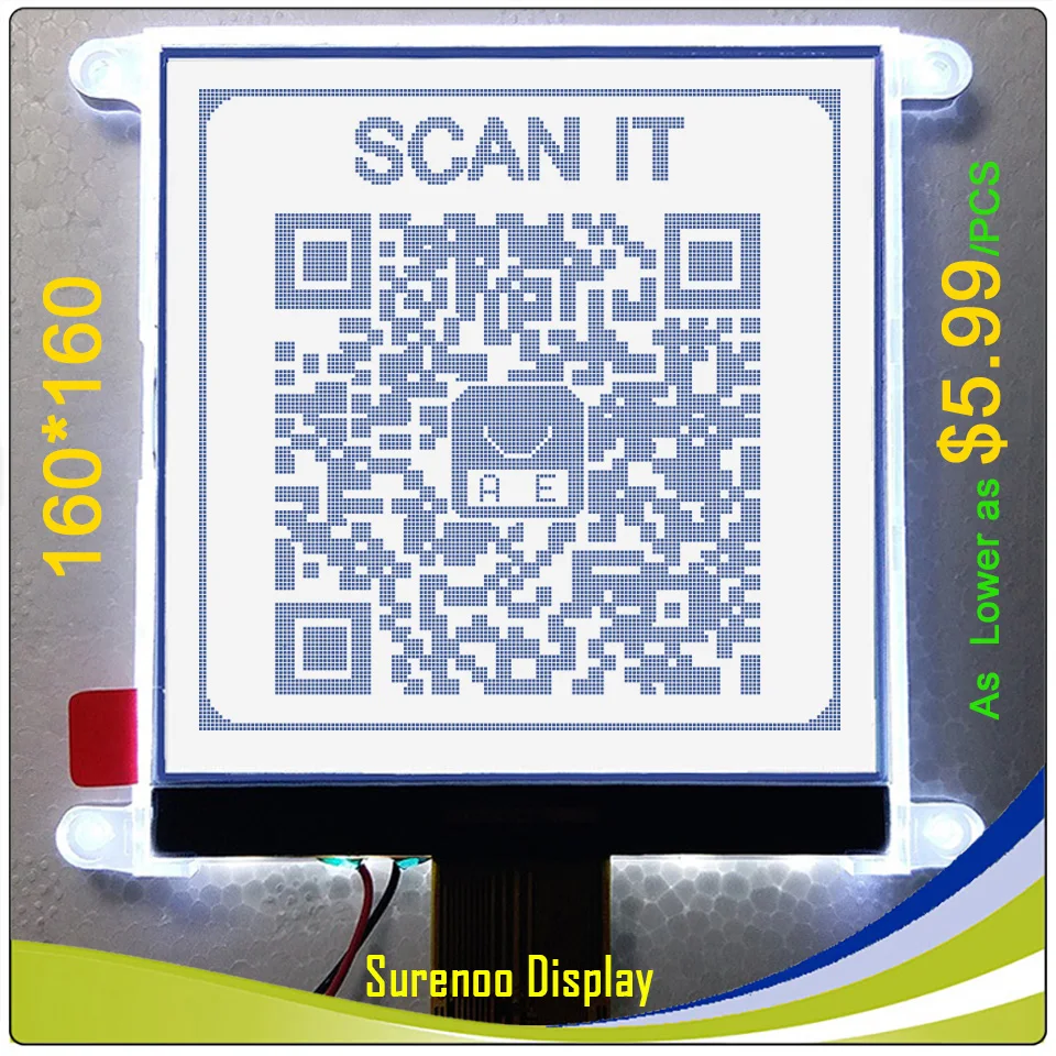 160*160 160160 Graphic Matrix COG LCD Module Display Screen FSTN Positive in White Backlight, Build-in UC1698U Controller
160*160 160160 Graphic Matrix COG LCD Module Display Screen FSTN Positive in White Backlight, Build-in UC1698U Controller