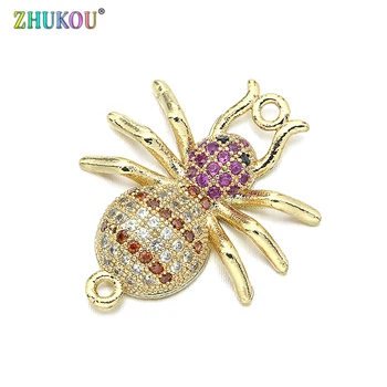 

19*23mm Handmade Brass Cubic Zirconia Spider Pendant Connector for Diy Jewelry Findings, Hole: 1.2mm, Model: VS261