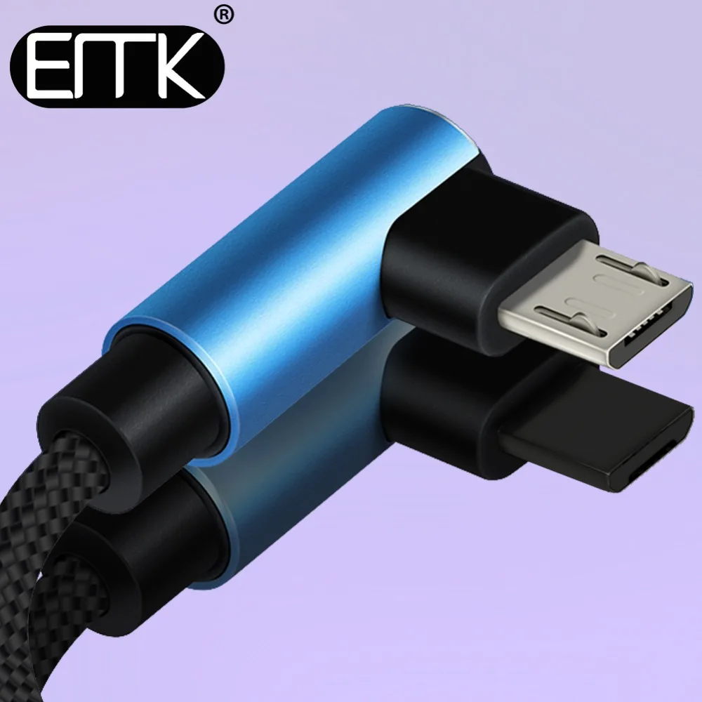 EMK нейлоновый Micro USB кабель 90 градусов 2A кабель передачи данных для быстрой зарядки телефона зарядное устройство Шнур для Xiaomi Redmi Note 5 huawei htc 30 см 1,2 м