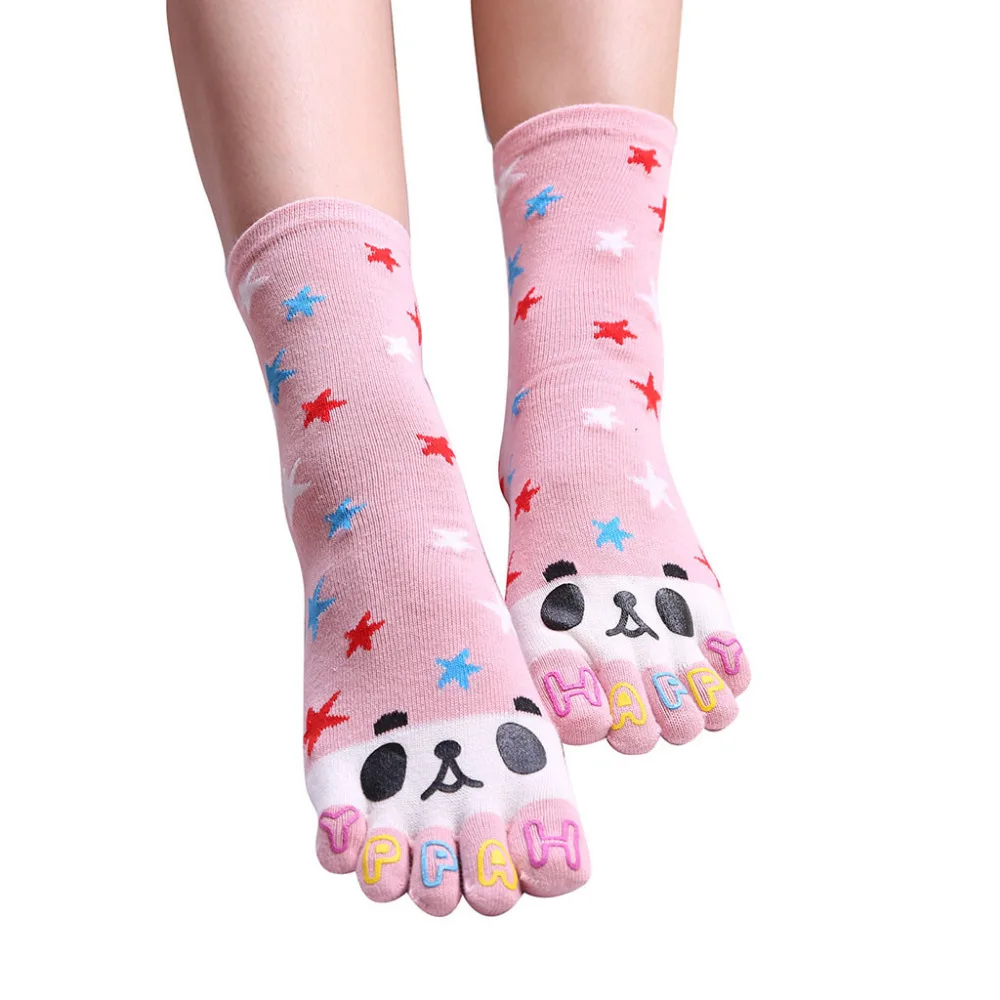 Женские милые носки с пандой, забавные носки с пятью пальцами, изысканные эластичные носки, Молодежный стиль, дышащие мягкие носки, Chaussette# W
