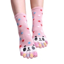 Женские милые носки с пандой, забавные носки с пятью пальцами, изысканные эластичные носки, Молодежный стиль, дышащие мягкие носки, Chaussette# W