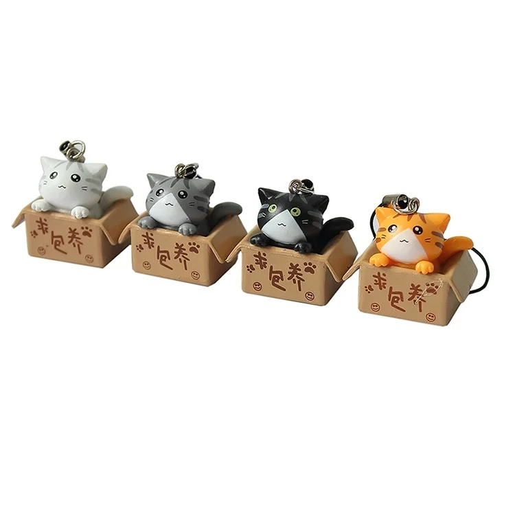 

JINHF 1pcs cute Cartoon Cat In The Box Cell Phone Strap car key ring random color
