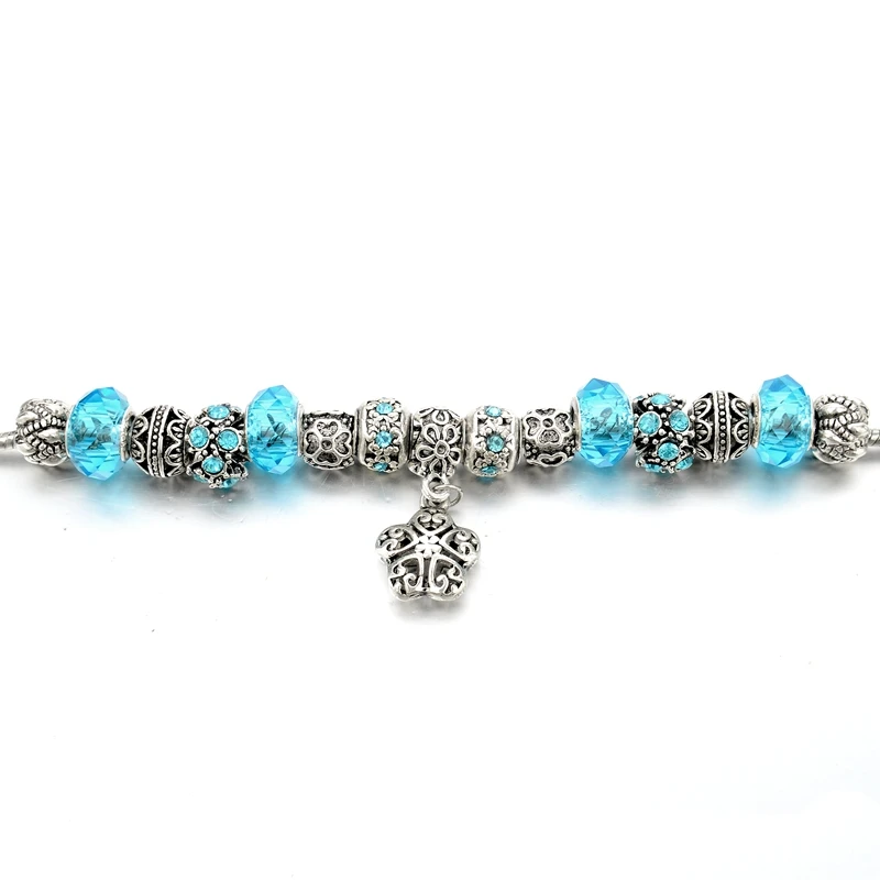 Szelam Большие Подвески Кристалл синий браслеты для женщин муранские бусины серебряные браслеты и браслеты Pulseras Mujer SBR150280