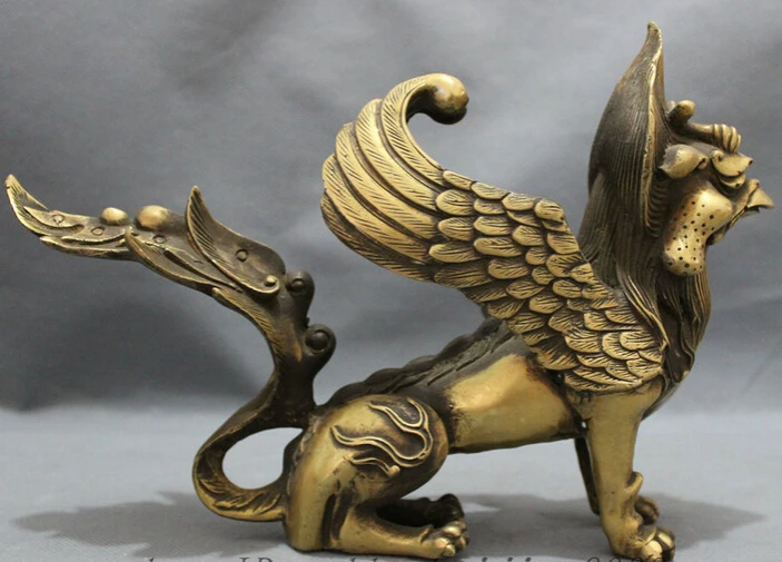 

JP S0114 10" Tibet Bronze Buddhist Unicorn Fly Bird Redpoll Winged Garuda Buddha Statue