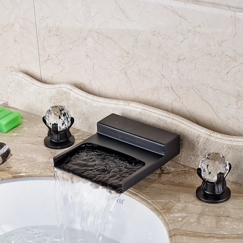Newly Waterfall Spout Basin Sink Faucet Deck Mounted 3 Holes Oil Rubbed Bronze Finsihed