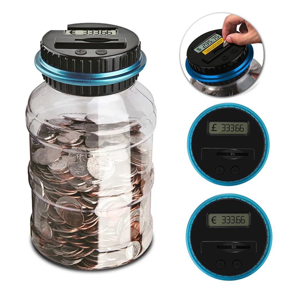 1.8L Piggy Bank Counter Coin Electronic Digital LCD Counting Coin Money Saving Box Jar Coins Storage Box For USD EURO GBP Money