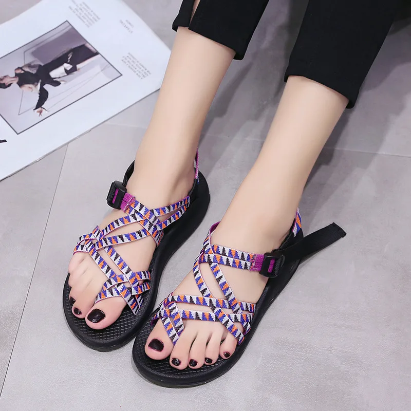 

Large size 35-43 platform beach toe rope knot flat slippers women's sandals 2019 soft comfortable female sandals wedges shoes