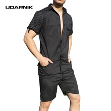 UDARNIK Männer Overall Hosen Kurzarm Schlank Gestreiften Sommer Body Strampler Beiläufigen Overall Overall One Stück Lätzchen 903-793