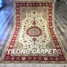Yilong 5'x8 Восточный ручной работы красной ковровой дорожки цвета слоновой кости персидкий Шелковый шерстяной ковер(WY2023S5x8