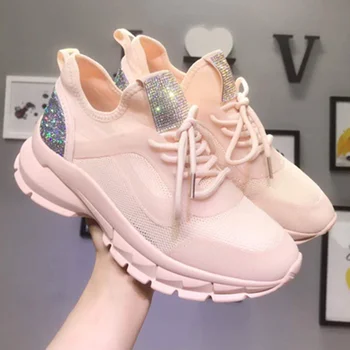 

Bling Platform Sneakers Women 2019 Fashion Rhinestone Sequin Women Chunky Shoes Woman Breathable Lycra Jogging casual shoes