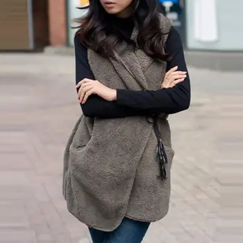

Women's Winter Fur Vest Faux Fur Hooded Lamb Long Female Vest Winter Vest Femme Vest 5 Colors