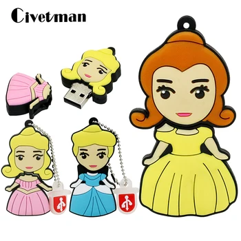 

New Cartoon Little Princess USB Flash Drive 128GB 64GB 32GB 16GB 8GB 4GB Cute USB 2.0 Pen Drive Mini Pendrive Memory Stick Disk