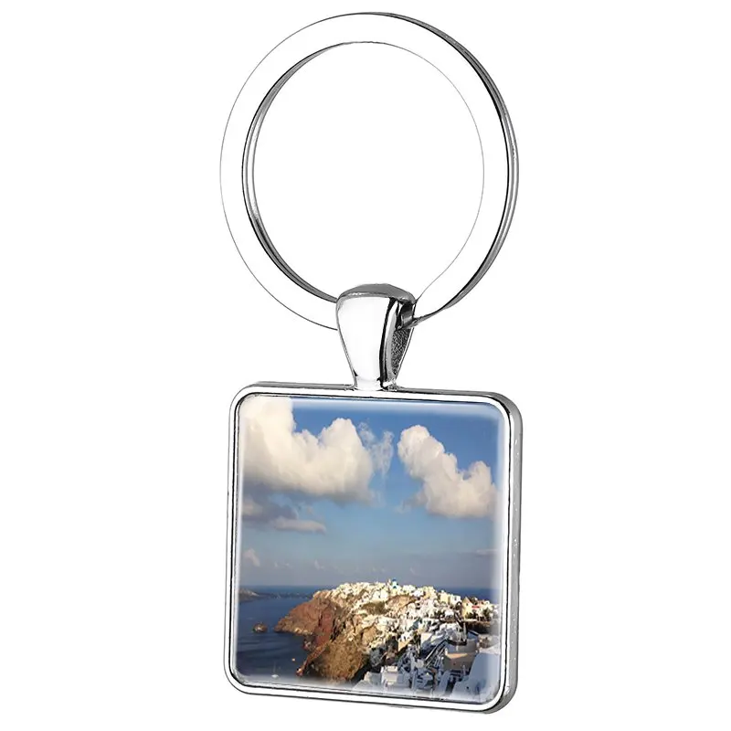 TAFREE, греческий остров Санторини, квадратные Брелки,, высокое качество, посеребренные брелки для ключей, Великое Море, сцена, ювелирные изделия FA397 - Цвет: FA408