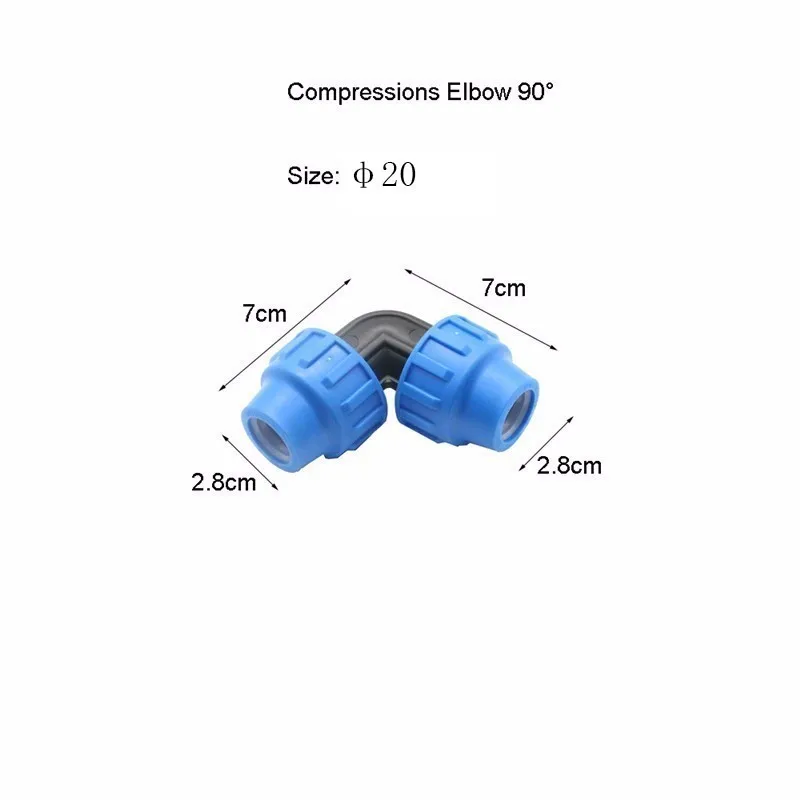 1 шт. HDPE сжатия локоть 90 градусов пластик подача воды для полива равный ПП Компрессионный фитинг PN 16 - Цвет: 20mm