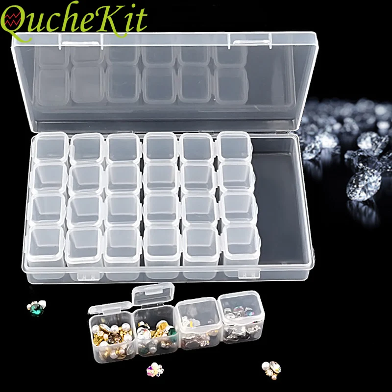 

28 Slots Adjustable Clear Plastic Storage Box Case Plum Shape 7 Slots Plastic Case Nail Art Jewelry Organizer Box Display Holder