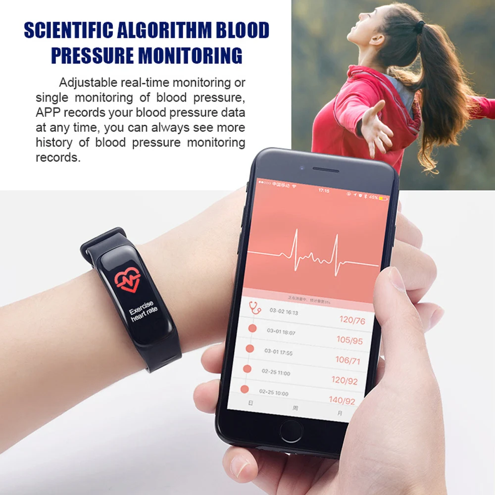 VESTMADRA C1 Plus Color Screen Smart Bracelet Blood Pressure Smart Band Heart Rate Monitor Smart Fitness Tracker Wristband