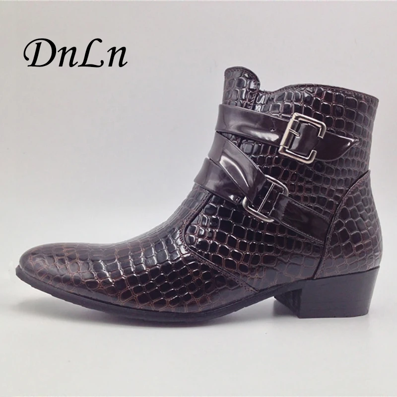 

2018 Fashion Crocodile Patent Leather Men Boots Warm Men Winter Boots Men Ankle Boots Casual Men Shoes 25D50