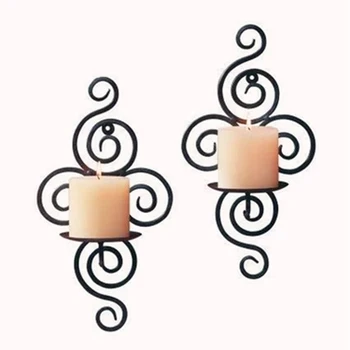 

Gifts & Decor Pair of Swirling Iron Hanging Wall Candleholder Sconce
