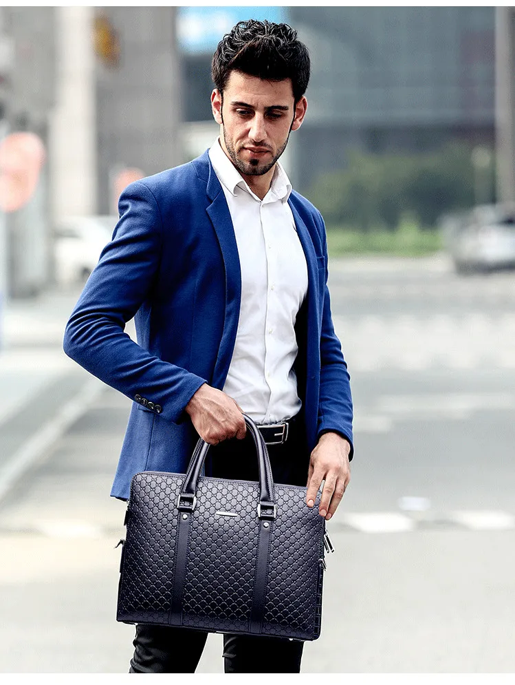 Double Layers Men's Microfiber Synthetic Leather Business Briefcase Casual Shoulder Bag Messenger Bag Laptop Handbag Travel Bag