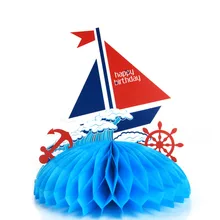 1pc Blue Tissue Paper Sailboat Honeycomb Table Centerpiece Nautical Birthday Party Supplies 1st Birthday Party Table Decor