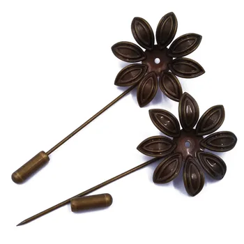 

Antique Bronze 100piece 50mm Sharp Tip Muslim Hijab Pins with 29mm Flower Bead Caps Stick Brooches Safety Pins MHP56