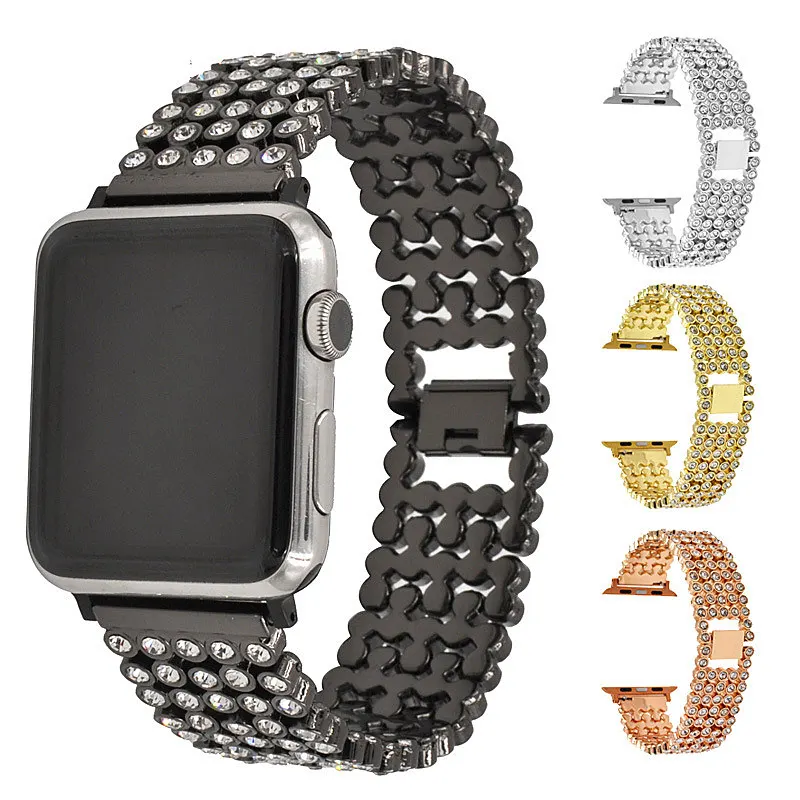 ASHEI For Apple Watch Band 42mm 38mm Bling Stainless Steel Rhinestone